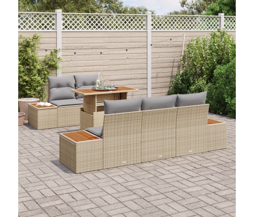 Conjunto de Comedor de Jardín de 6 Piezas con Cojines Beige Poliratán Acacia