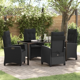 Set de Comedor de Jardín de 5 Piezas con Cojines de Rattán Poliéster Negro