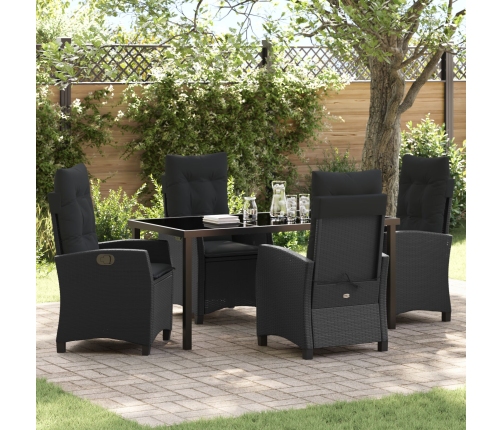 Set de Comedor de Jardín de 5 Piezas con Cojines de Rattán Poliéster Negro