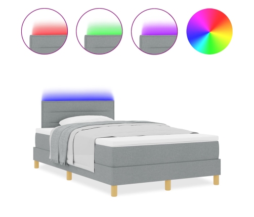 Cama Box Spring con Colchón y Luz LED Gris Claro 120x200 cm Tela