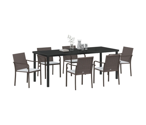 Juego de Comedor de Jardín de 7 Piezas con Cojines de Ratán Sintético Marrón
