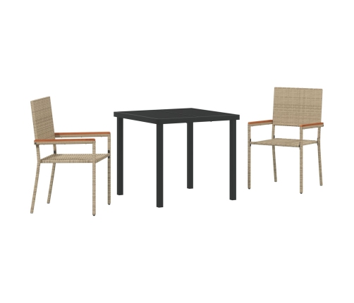 Juego de Comedor de Jardín de 3 Piezas Beige Poliratán