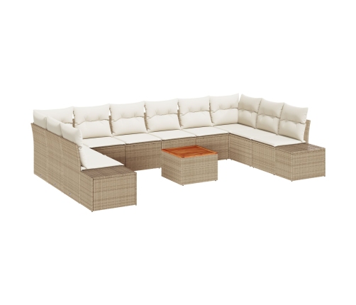 Conjunto de Sofá de Jardín  de 11 Piezas con Cojines Beige Ratán Polietileno Acacia