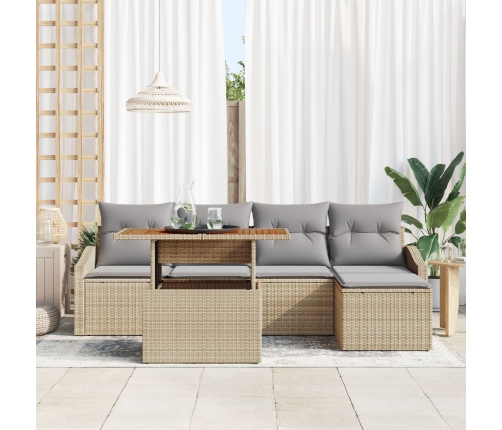 Set de 6 Piezas de Comedor de Jardín con Cojines Beige de Poliratán