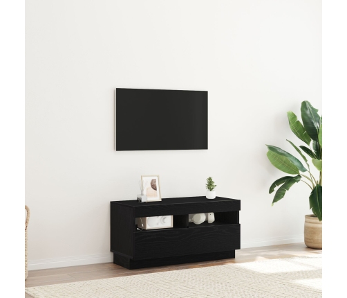 Mueble de TV  con luces LED en roble negro, 80x35x40 cm, de madera