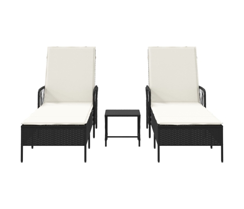 Conjunto de Tumbonas  Set de 3 Negro y blanco crema Ratán PE, metal