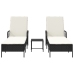 Conjunto de Tumbonas  Set de 3 Negro y blanco crema Ratán PE, metal