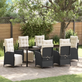 Juego de Comedor de Jardín de 7 Piezas Rattan Poliéster Negro