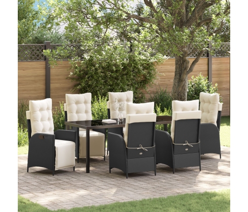 Juego de Comedor de Jardín de 7 Piezas Rattan Poliéster Negro