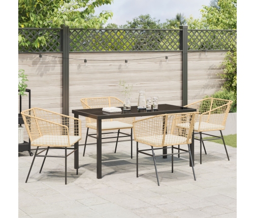 Conjunto de Comedor de Jardín  de 5 Piezas con Cojines Marrón Rátan de Polipropileno