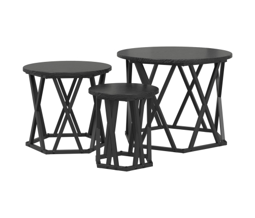 Mesas Laterales Apilables  3 pcs Negro Madera de Roble Ingenierizada