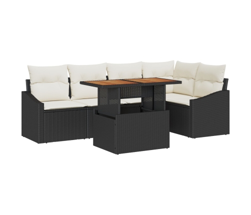 Conjunto de Comedor de Jardín  de 6 Piezas con Cojines Ratán Sintético Negro