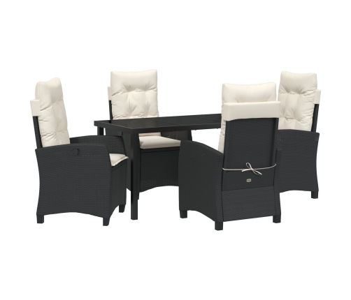 Conjunto de comedor de jardín de 5 piezas con cojines en Poliratán negro