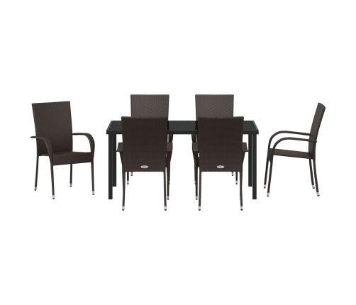 Juego de Comedor de Jardín de 7 Piezas Marrón Ratán PE