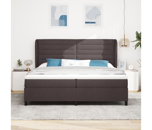 Cama con somier y colchón  Marrón Oscuro 200x200 cm Tela