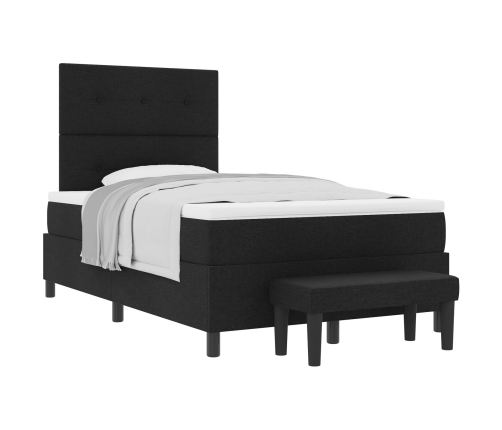 Cama con somier  con colchón y banco negro 120x200 cm tela