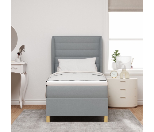 Cama con sommier y colchón  en gris claro, 100x200 cm, tela