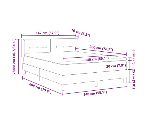 Cama Box Spring  con Colchón Gris Claro 140x200 cm Aterciopelado