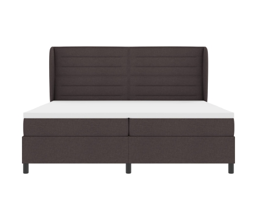 Cama con somier y colchón  Marrón Oscuro 200x200 cm Tela