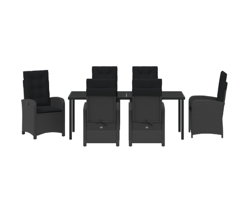 Set de comedor de jardín de 7 piezas con cojines - Poliratán negro