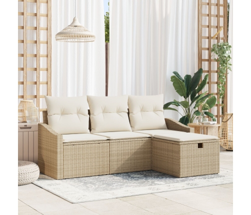 Conjunto de sofá de jardín de 4 piezas con cojines ratán sintético beige