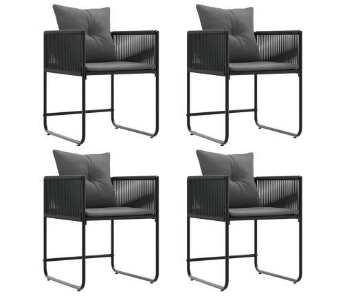 sillas de jardín  con cojines 4 pcs Rattan Poliéster Negro