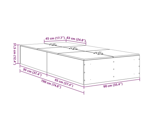 Estructura de Cama  Roble Sonoma 90x190 cm