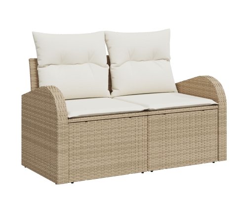 Conjunto de Sofá de Jardín de 7 Piezas con Cojines Beige Poliratán Acacia