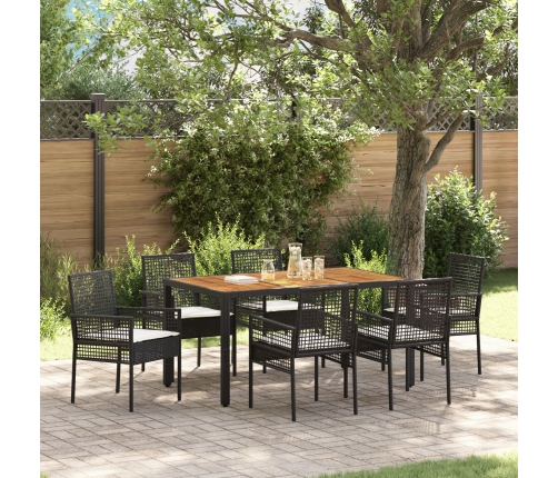 Conjunto de Comedor de Jardín  de 7 Piezas con Cojines Negro Polirratán