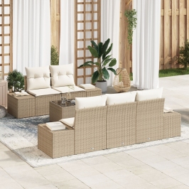 Conjunto de sofá de jardín de 6 piezas con cojines beige poliratán