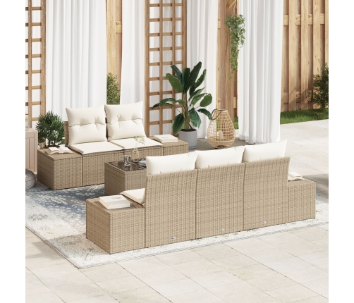 Conjunto de sofá de jardín de 6 piezas con cojines beige poliratán