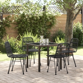 Conjunto de Comedor de Jardín de 5 Piezas  de Ratán Poliéster Negro
