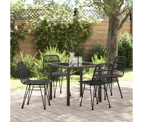 Conjunto de Comedor de Jardín de 5 Piezas  de Ratán Poliéster Negro