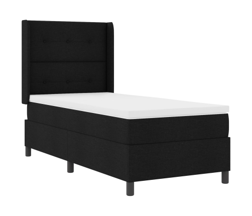 Cama Box Spring  con Colchón y LED Negro 90x200 cm Tela
