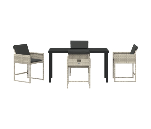 Set de comedor de jardín de 5 piezas con cojines de ratan PE gris claro