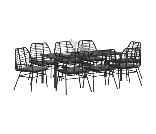 Juego de Comedor de Jardín de 9 Piezas con Cojines en Negro Poliratán