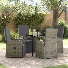 Set de Comedor de Jardín de 5 Piezas con Cojines Gris Ratán Poliéster