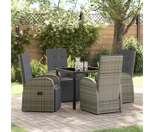 Set de Comedor de Jardín de 5 Piezas con Cojines Gris Ratán Poliéster