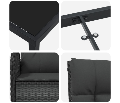 Set de Comedor de Jardín de 7 Piezas  Negro Rattan Versátil