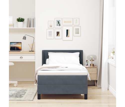 Cama Box Spring con Colchón  Gris Oscuro 90x200 cm Terciopelo
