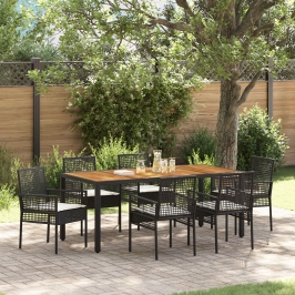 Conjunto de Comedor  4 personas Negro y blanco crema Ratán y acero
