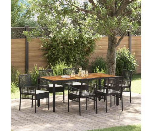 Conjunto de Comedor  4 personas Negro y blanco crema Ratán y acero