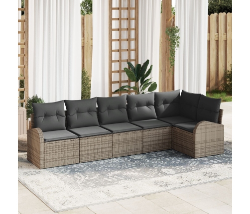 Conjunto de sofá de jardín de 6 piezas con cojines gris ratán sintético