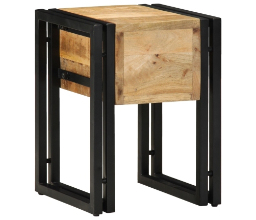Mesa Auxiliar  con Cajón Negra 30x30x40 cm de Madera Maciza de Mango