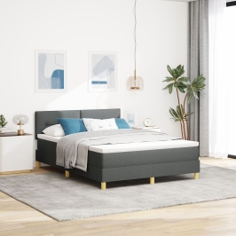 Cama con Somier y Colchón Gris Oscuro 140x200 cm Tela