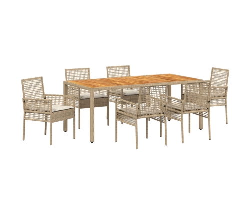 Conjunto de Comedor de Jardín de 7 piezas  con Cojines Beige de Ratán Polipropileno