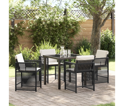 Juego de Comedor de Jardín de 5 Piezas con Cojines Negro Poliratán