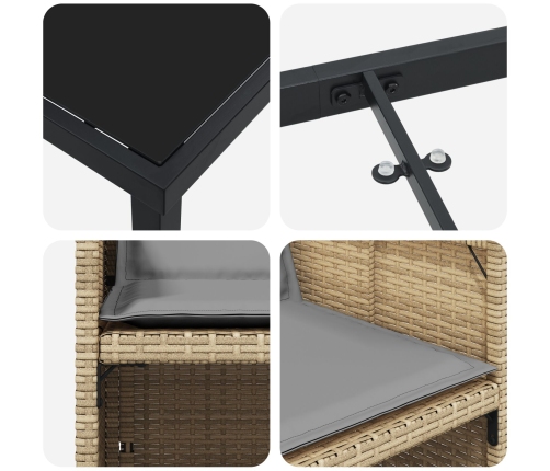 Juego de Comedor de Jardín de 9 Piezas con Cojines Ratán Poli Beige