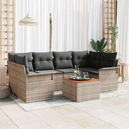 Set de Sofá de Jardín de 7 Piezas con Cojines Gris Poliratán Acacia