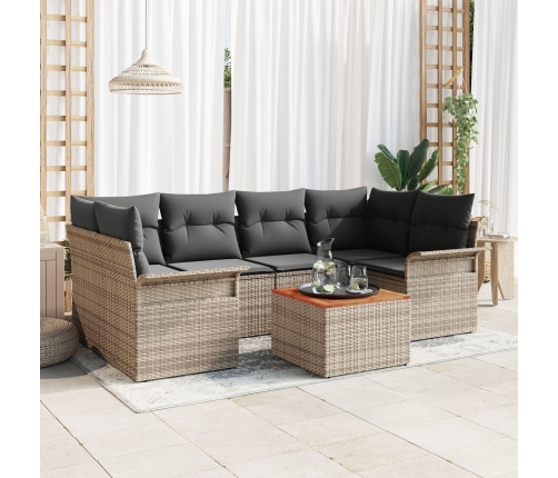 Set de Sofá de Jardín de 7 Piezas con Cojines Gris Poliratán Acacia